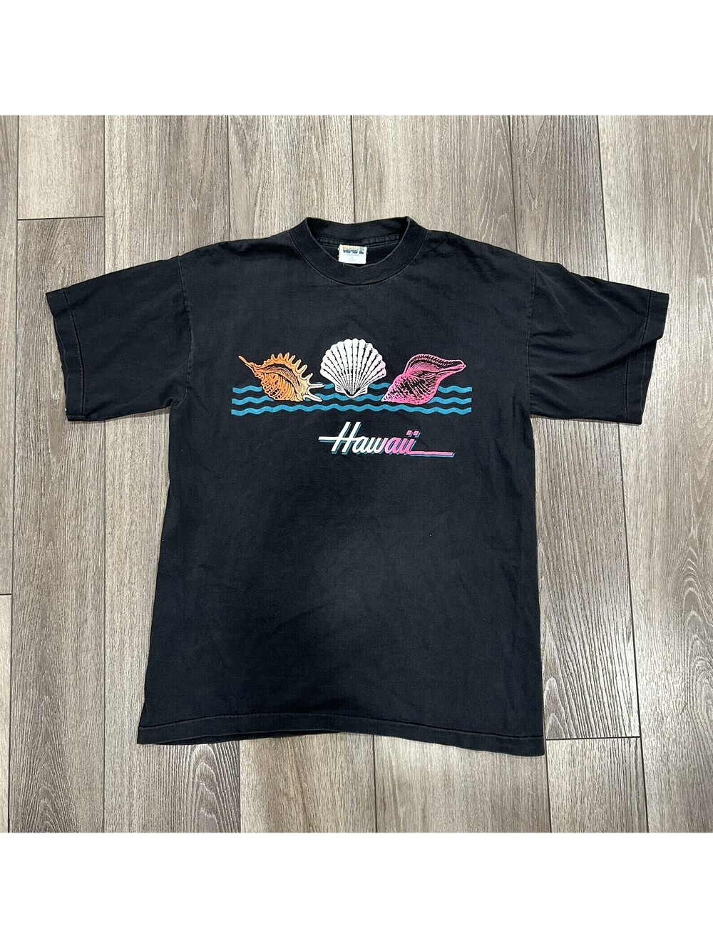 Wave - Hawaii Single Stitch  Neon Short Sleeve T-Shirt Size Large Vintage